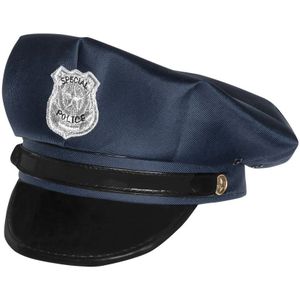 Carnaval verkleed Politie agent hoedje - blauw/zilver - voor kinderen - Politie thema