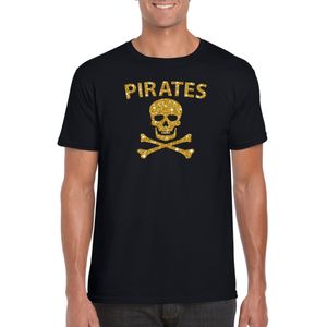 Piraten shirt / foute party verkleed kostuum / outfit goud glitter zwart heren