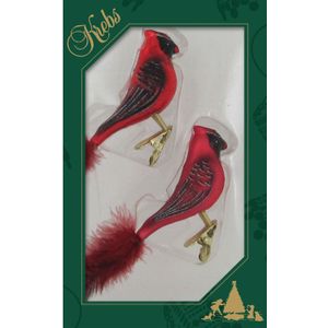 2x stuks luxe glazen decoratie vogels op clip kardinaal rood 15 cm