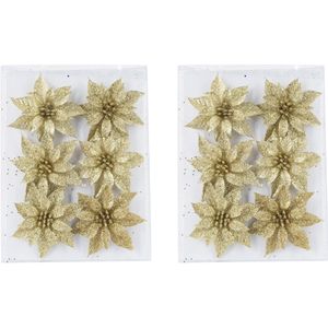 24x stuks decoratie bloemen rozen goud glitter op ijzerdraad 8 cm