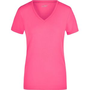 Roze dames stretch t-shirt met V-hals