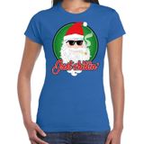 Fout kerst shirt just chillin stoere santa blauw voor dames