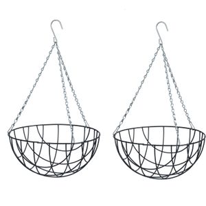 2x stuks hanging basket / plantenbak grijs met ketting 17 x 35 x 35 cm - metaaldraad - hangende bloe