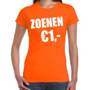 Koningsdag t-shirt voor dames - zoenen 1 euro - oranje - feestkleding