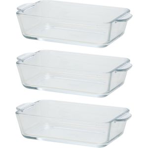 3x Rechthoekige glazen mini ovenschaal 500 ml 20 x 11 x 5 cm - Ovenschotel schalen