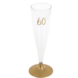 Verjaardag feest champagneglazen - leeftijd - 6x - 60 jaar - goud - kunststof