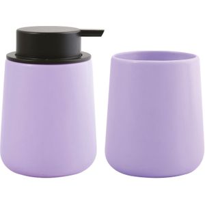 MSV Zeeppompje en drink/tandenborstel beker - badkamer set Malmo - keramiek - lila paars