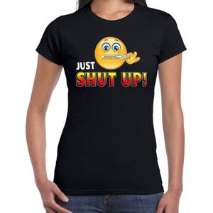 Funny emoticon t-shirt just shut up zwart dames