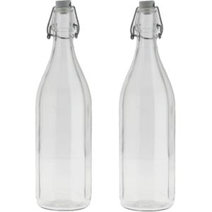 2x Stuks glazen fles transparant met beugeldop 1000 ml