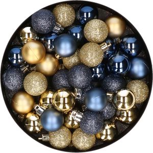 Set van 40x stuks kunststof kerstballen mix goud en donkerblauw 3 cm