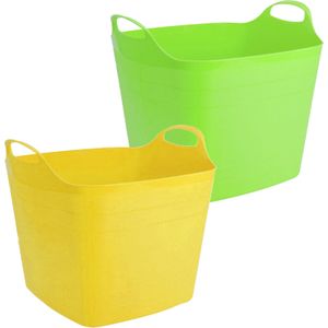 Voordeelset van 2x stuks kunststof flexibele emmers/wasmanden/kuipen 40 liter in het groen/geel