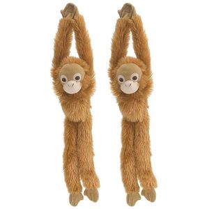 2x stuks pluche hangende bruine Orang Oetan aap/apen knuffel 51 cm