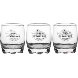 Urban Living whisky/water/drinkglazen Comptoir - gedecoreerd glas - 3x stuks - 290 ml
