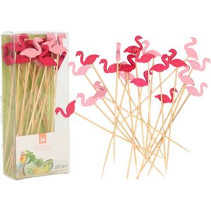 Cocktail/tapas prikkers - flamingos - 40x stuks - bamboo - 12 cm