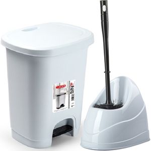 WC-/toiletborstel en houder - wit - met kleine pedaalemmer 8 liter