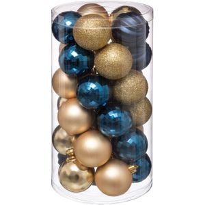 60x stuks kerstballen mix blauw/champagne glans en mat kunststof 6 cm