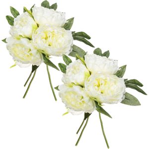 Atmosphera boeket van pioenrozen kunstbloemen - 8 stuks - ivoor wit - H30 cm - witte bloemen