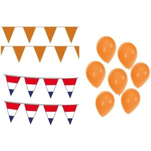 EK Holland versiering pakket met ballonnen en totaal 100 meter vlaggenlijnen