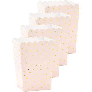Popcorn/snoep bakjes - 36x - roze/goud stippen - karton - 7 x 7 x 12 cm - feest uitdeel bakjes