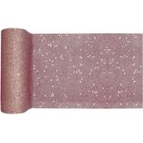 Kerst thema tafelloper op rol - rose goud glitter - smal  18 x 500 cm - polyester