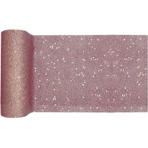 Kerst thema tafelloper op rol - rose goud glitter - smal  18 x 500 cm - polyester