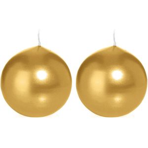 2x Gouden Bolkaarsen 8 cm 25 Branduren - Ronde Geurloze Kaarsen - Woondecoraties