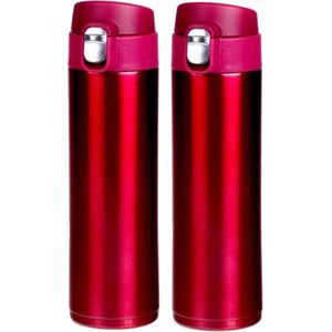 2x stuks RVS thermosflessen / isoleerflessen voor onderweg 450 ml fuchsia roze