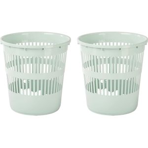 Plasticforte Afvalbak/vuilnisbak/kantoor prullenbak - 2x stuks - plastic - mintgroen - 28 cm