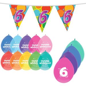 Leeftijd verjaardag thema 6 jaar pakket ballonnen/vlaggetjes