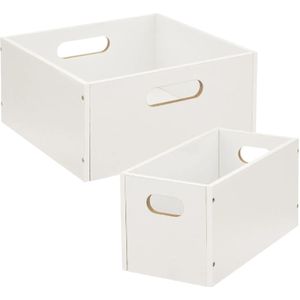 Set van 2x stuks opbergmanden/kastmanden 7 en 14 liter wit van hout 31 cm - Opbergboxen - Vakkenkast manden