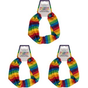 Haarbandje voor dames - 3x - Gay Pride/Regenboog thema kleuren - polyester