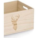 Opberg box/kist - naturel - hout - gestempeld hertenmotief - 30 x 20 x 16 cm