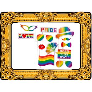 Foto prop set met frame - gay pride regenboog - 13-delig - photo booth accessoires