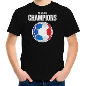 Frankrijk EK/ WK supporter t-shirt we are the champions met Franse voetbal zwart kinderen