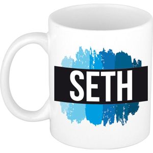 Seth naam cadeau mok / beker met verfstrepen - Cadeau collega/ vaderdag/ verjaardag of als persoonlijke mok werknemers