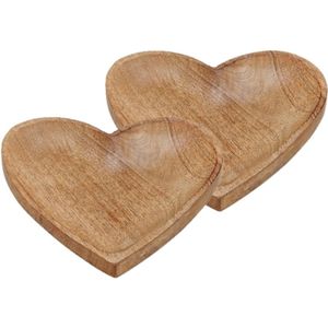 Set van 2x stuks serveerplanken/dienbladen van mangohout hartvorm 20 cm