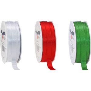 Satijn cadeau inpak deco sierlint - rood/wit/groen - 25 meter x 1 cm