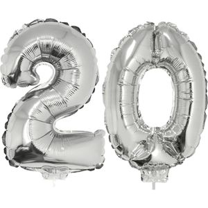20 jaar leeftijd feestartikelen/versiering cijfer ballonnen op stokje van 41 cm