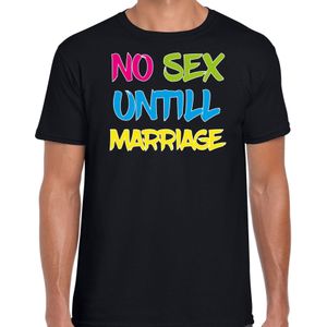 Foute party t-shirt voor heren - no sex untill marriage - zwart - carnaval/themafeest