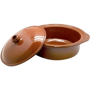 Tapas terracotta ovenschaal/stoofpot cocotte met deksel 26 cm - Braadpannen van steen