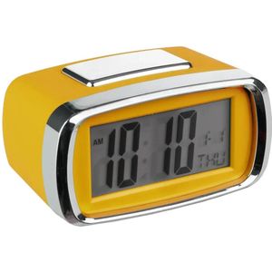 Tafelklok/wekker/alarmklok Snooze - geel/zilver - kunststof - 10 x 6 cm - Digitaal