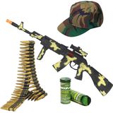 Soldaten/militairen camouflage geweer 59 cm met kogelriem, pet en camouflage schminkstift volwassene