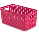 Plasticforte Opbergmand - 4x - Kastmand - rotan kunststof - fuchsia roze - 5 Liter - 15 x 28 x 13 cm