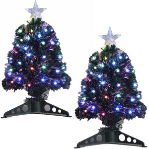 2x stuks fiber optic kerstbomen/kunst kerstbomen met gekleurde lampjes 45 cm