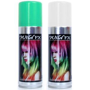 Set van 2x kleuren haarverf/haarspray van 125 ml - Groen en Wit