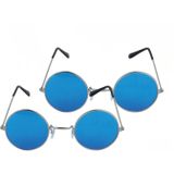 Blauwe hippie flower power set van 2 zonnebrillen met ronde glazen