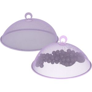 Vliegenkap/voedselkap - 2x - rond -  D30 x H15 cm - lila paars - buiten eten - anti insecten - metaa