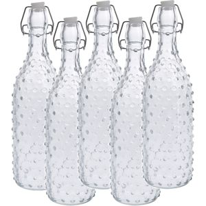 5x Glazen flessen transparant stippen met beugeldop 1000 ml