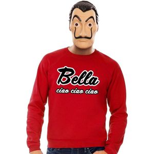 Rode Bella Ciao sweater XL met La Casa de Papel masker heren