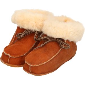 Bruine baby pantoffels/sloffen van lamsleer met wol